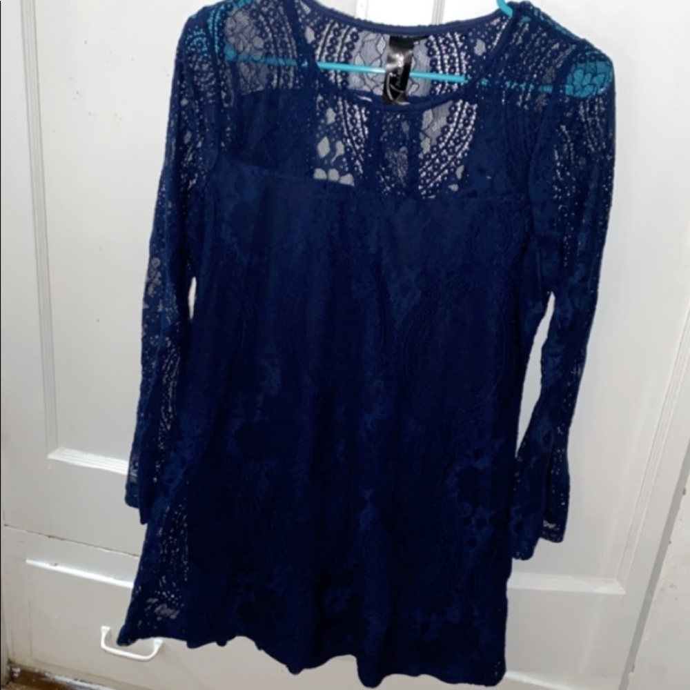 Navy blue long sleeve lace dress